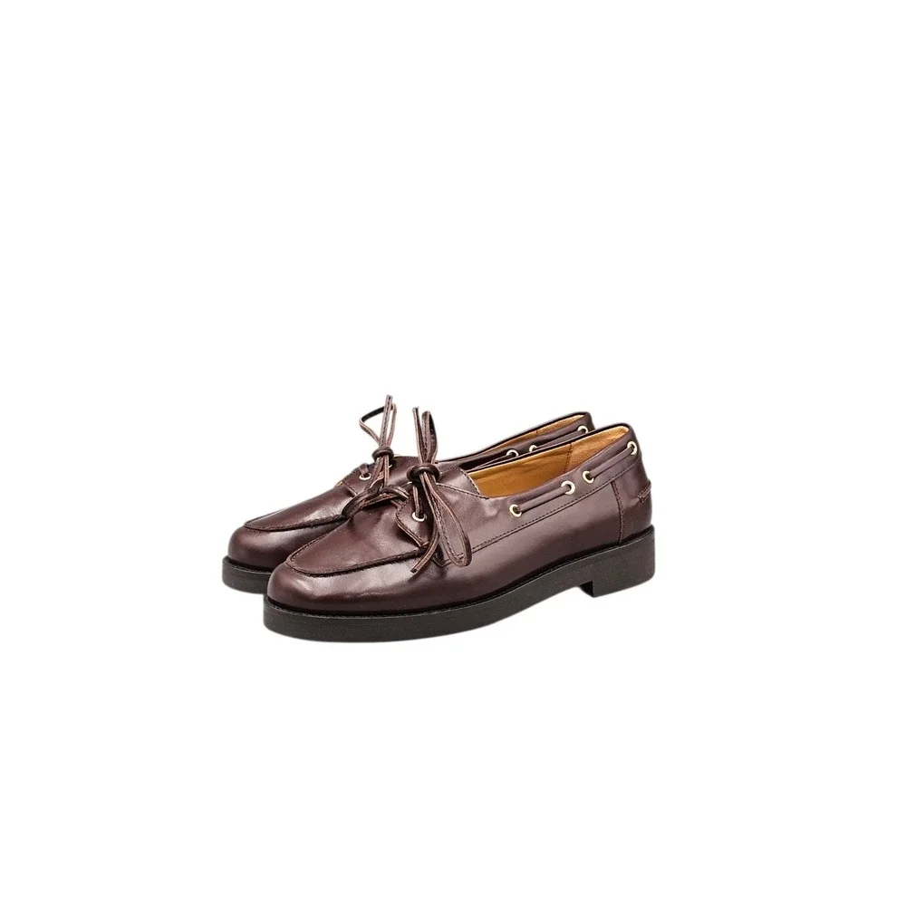Sezane Women's Size 38/ 7 US NWOB Brown Leather Lace Up Boat Shoes Oxfords